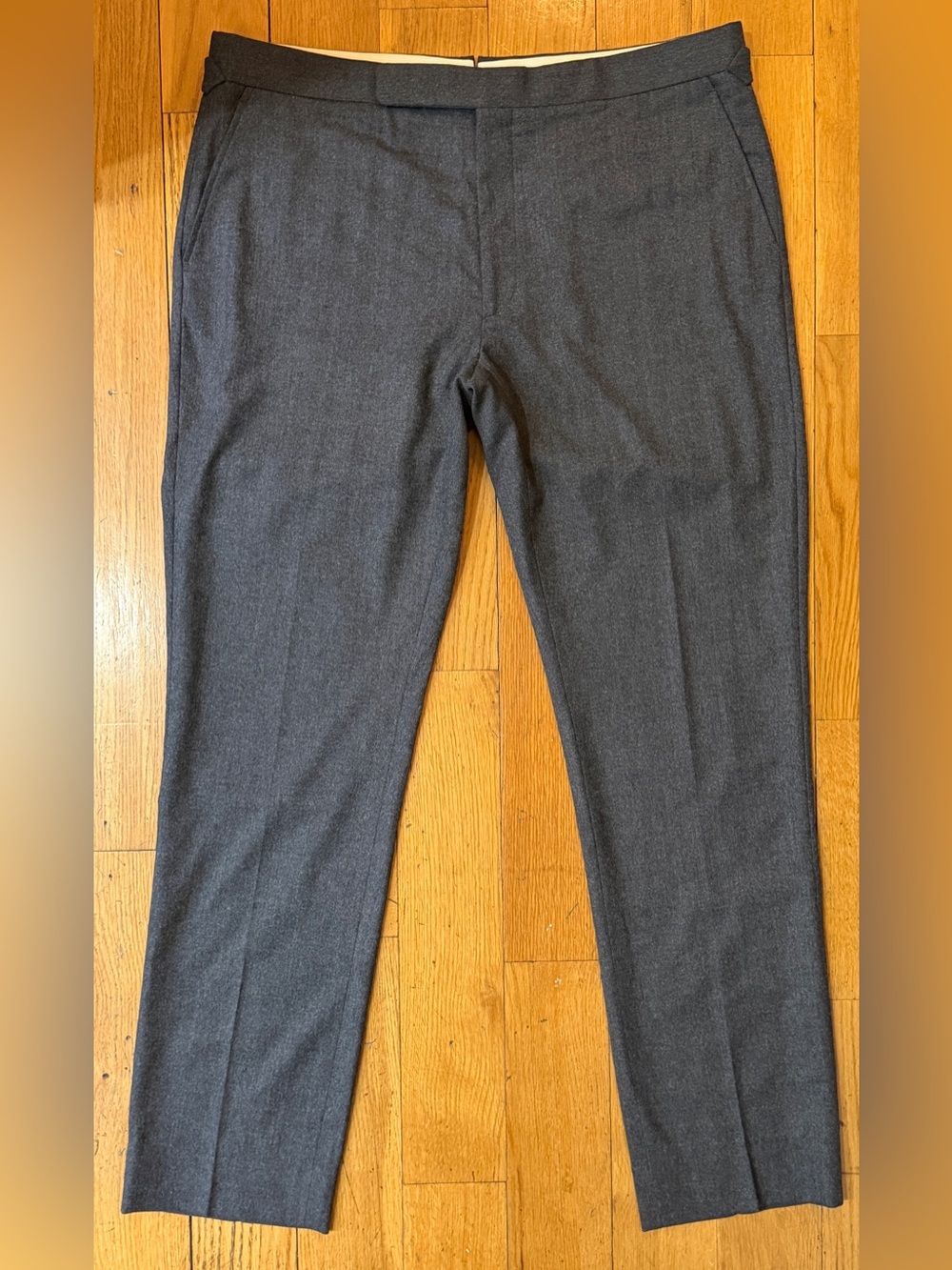 RALPH LAUREN PURPLE LABEL SIDE TAB FLAT FRONT PANTS GRAY WOOL RUBINACCI $900 38